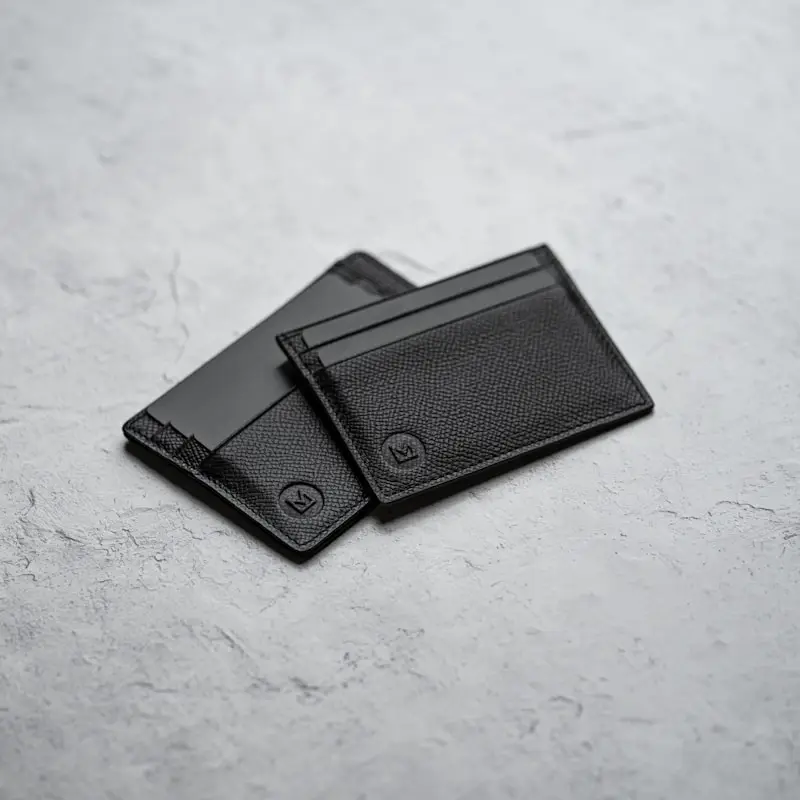 Two slim black leather card holders