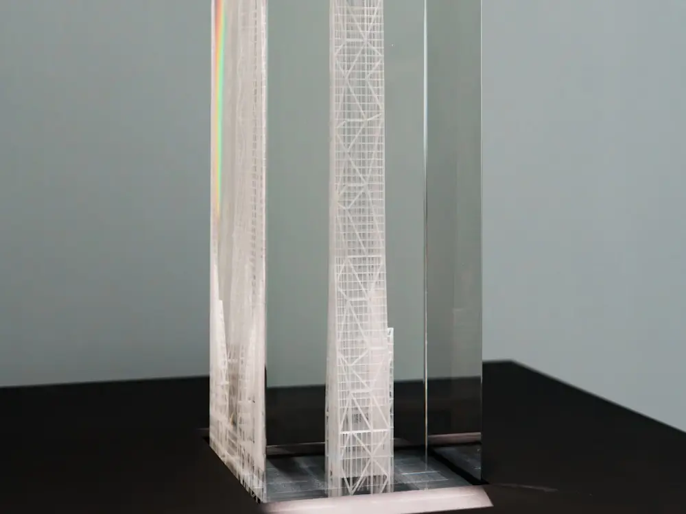 A clear crystal obelisk recognition award